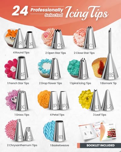 RFAQK 700PCs Cake Decorating Kit with Baking Supplies - Cake Turntable for Decorating with Baking Pans, Leveler, 24 Numbered Piping Tips, 2 Spatulas, Fondant Tools, Video Course, Pattern Chart & More - Image 3