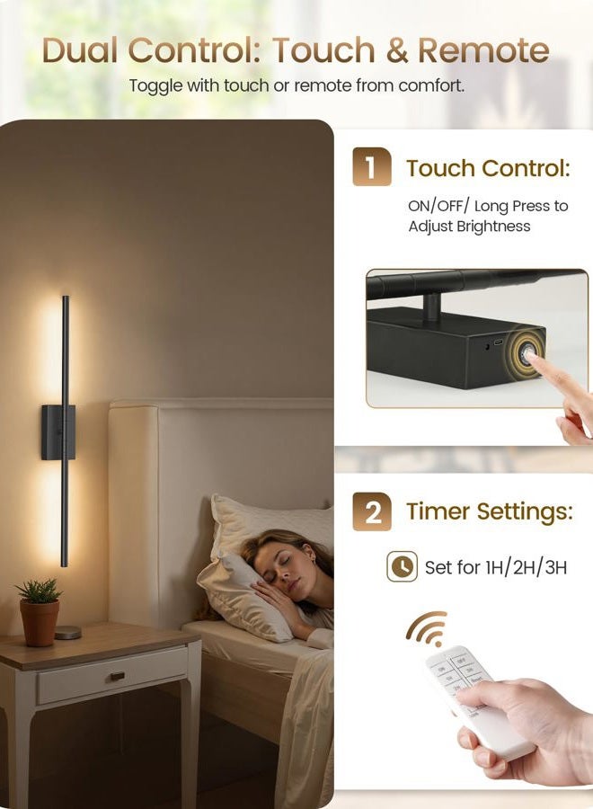 GOEBLESON 27.6 Inches Wireless Wall Sconces Battery Operated Set of Two, Black, B06YBP205 - Image 5
