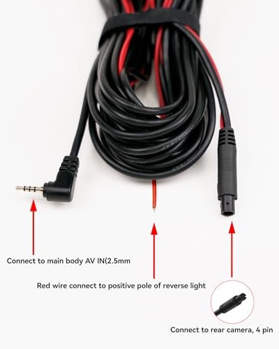 WOLFBOX 50 Feet Rear Camera Longer Replacement Cable for i17 / i07 / G840S / G840H / G900 / G930 / G850 / G850PRO / G900PRO Version with 2.5mm Jack (4-Pin) Mirror Dash Cam - Image 4