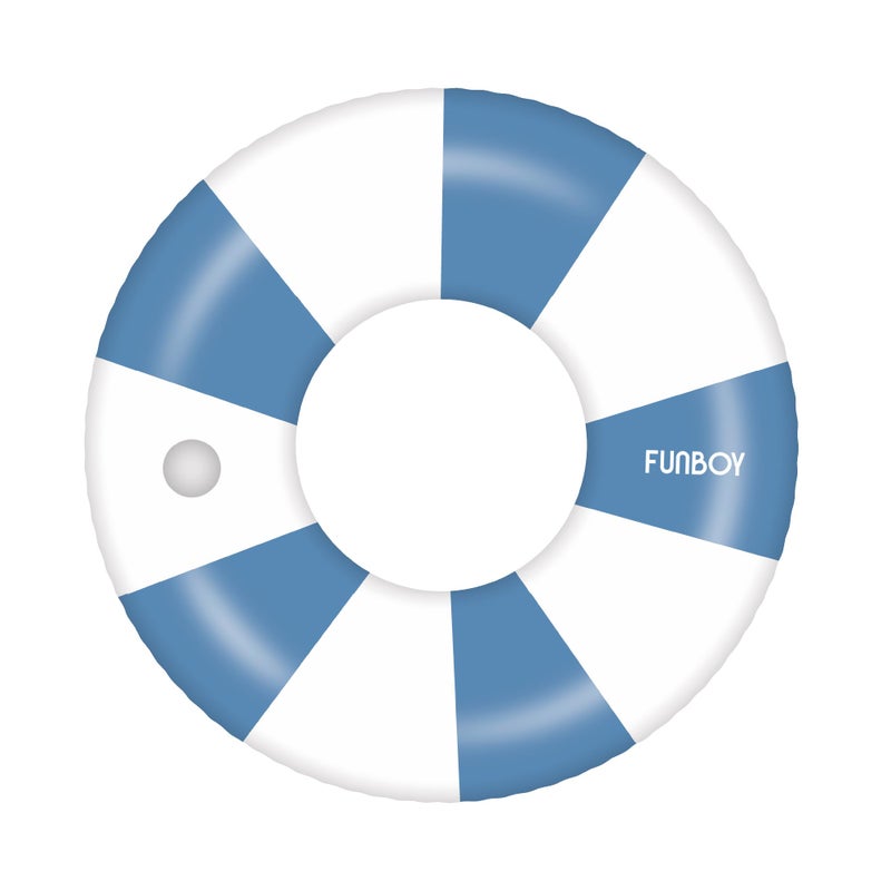 FUNBOY Giant Blue Stripe Inflatable Pool Float with Cup Holder, 48" Adult Inner Tube Swim Ring Pool Lounger