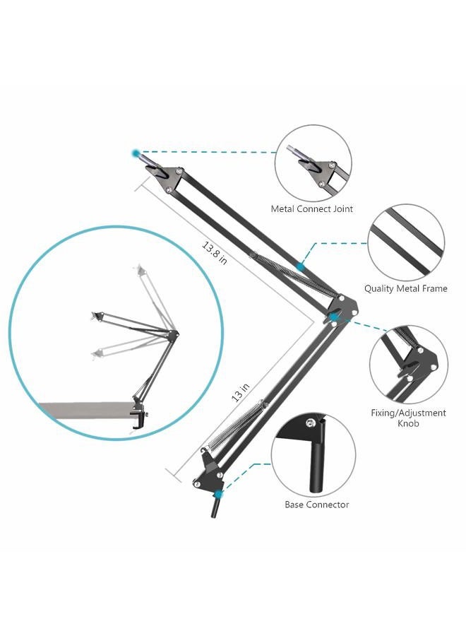SUNMON for Snowball Ice Mic Boom Arm Stand with Pop Filter, Adjustable Metal Suspension Stand with 3/8" to 5/8" Adapter, Cable Sleeve, Desk Clamp, for Studio & Gaming (Max Load 1.4kg) - Image 3