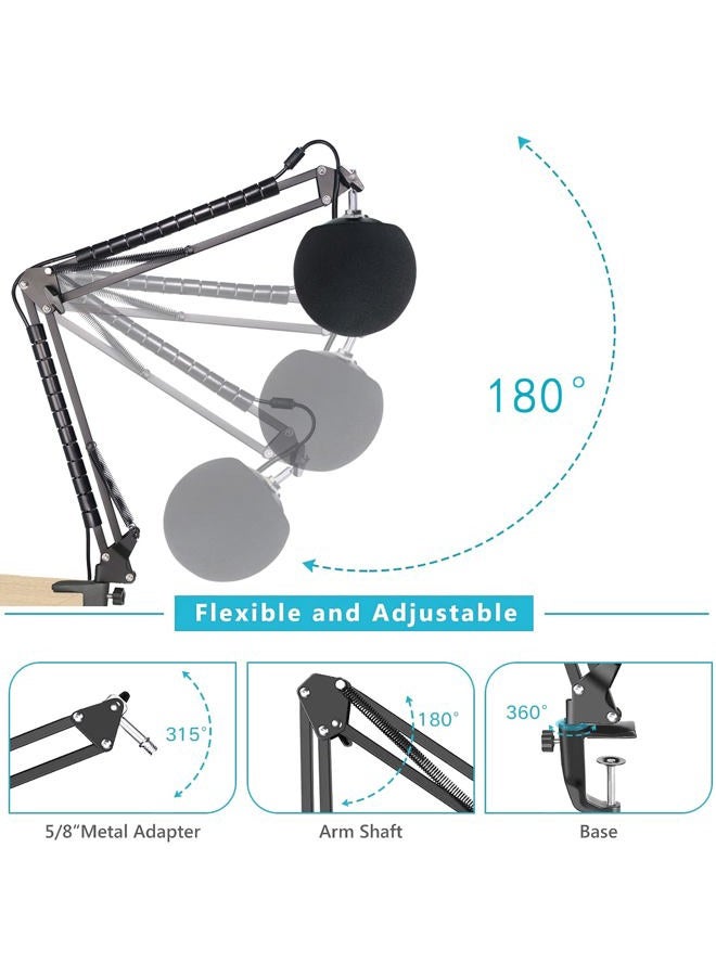 SUNMON for Snowball Ice Mic Boom Arm Stand with Pop Filter, Adjustable Metal Suspension Stand with 3/8" to 5/8" Adapter, Cable Sleeve, Desk Clamp, for Studio & Gaming (Max Load 1.4kg) - Image 4
