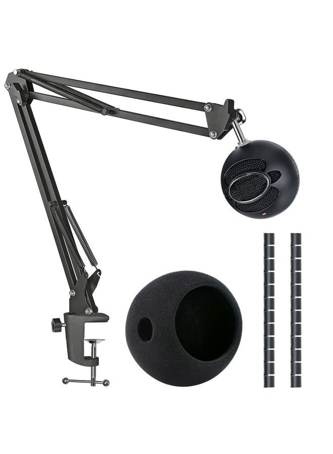 SUNMON for Snowball Ice Mic Boom Arm Stand with Pop Filter, Adjustable Metal Suspension Stand with 3/8" to 5/8" Adapter, Cable Sleeve, Desk Clamp, for Studio & Gaming (Max Load 1.4kg) - Image 1