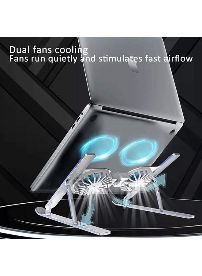 SKY-TOUCH Foldable Laptop Cooling Pad with Fan & LED | 7-Level Adjustable Aluminium Laptop Riser & Ergonomic Cooling Stand for Laptops/Tablets  - Image 5