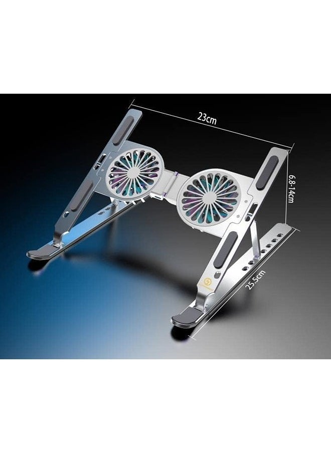 SKY-TOUCH Foldable Laptop Cooling Pad with Fan & LED | 7-Level Adjustable Aluminium Laptop Riser & Ergonomic Cooling Stand for Laptops/Tablets  - Image 2
