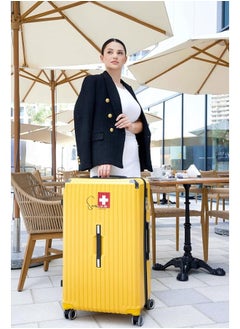 SWISSCASE Luggage, 28-Inches Hardshell Minimalist fashion striped PC with Double Spinner Wheels, Lightweight, BTL-A001 Yellow  - Image 3