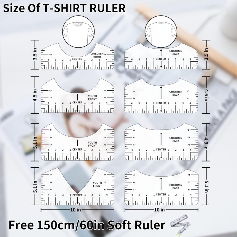 tietoc 12pcs Tshirt Ruler Guide for Vinyl Alignment, T Shirt Measurement Accessories Tools for Cricut Heat Press & Cameo & HTV Transfer Vinyl, Stocking Stuffers Gifts for Women (White) - Image 3