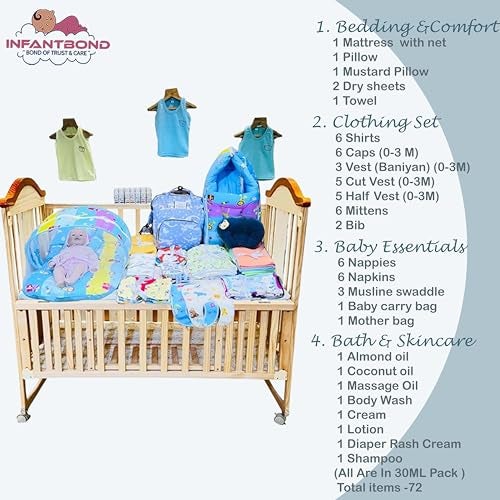 Infantbond 72 in 1 New Born Baby Summer Complete Daily Items Combo | Baby Gift Set | New Born Gift set | Infant Combo set | Baby Hospital Bag for Newborn | New Born Essentials | Infant Clothes (0-6 Months) (Crown Grey) - Image 2