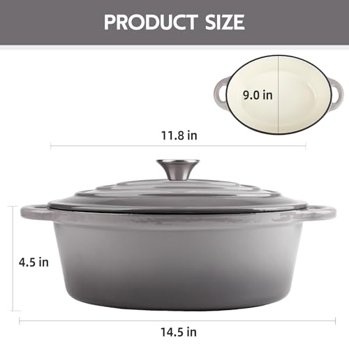Alathote 5.5 Quart Oval Enameled Cast Iron Dutch Oven Pot with Lid, Oven Safe up to 550° F & Dishwasher Safe, Sturdy Dutch Oven Cookware - Image 3