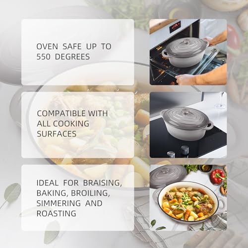 Alathote 5.5 Quart Oval Enameled Cast Iron Dutch Oven Pot with Lid, Oven Safe up to 550° F & Dishwasher Safe, Sturdy Dutch Oven Cookware - Image 4