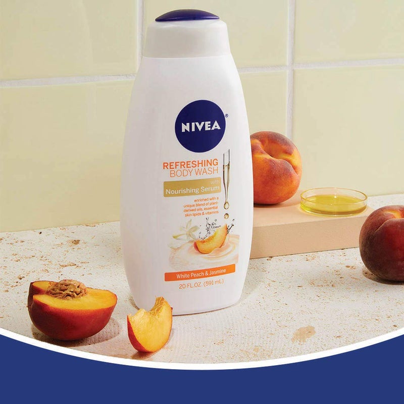 NIVEA Refreshing White Peach and Jasmine Body Wash with Nourishing Serum, Scented Body Wash for Women, Enriched with Provitamin B5 and Vitamin E, 20 Fl Oz Bottle, 3 Pack - Image 3