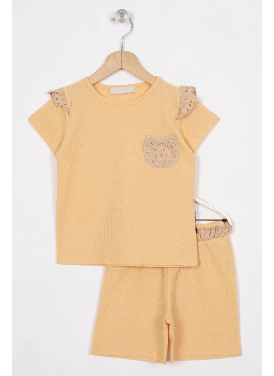 زيبكيدز Garnished Pocket Detailed Mustard Color Girl Shorts Set