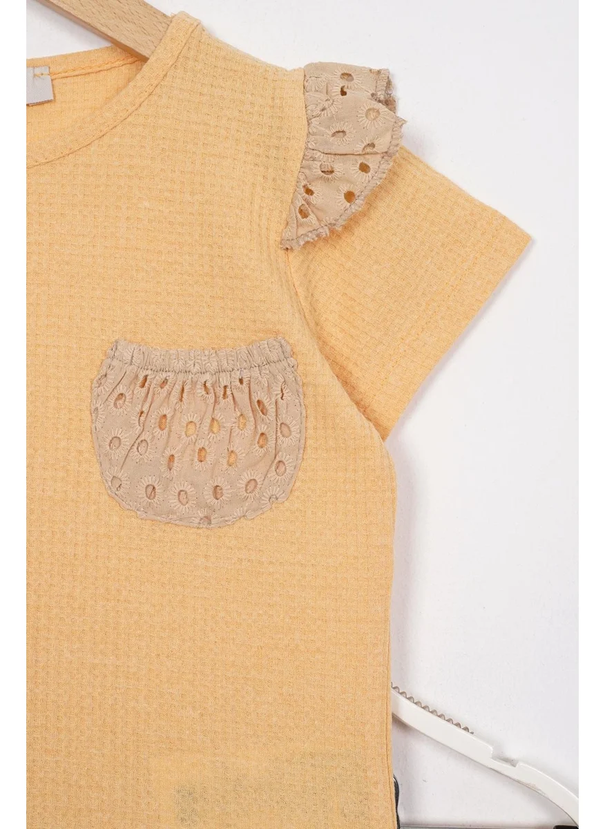 زيبكيدز Garnished Pocket Detailed Mustard Color Girl Shorts Set