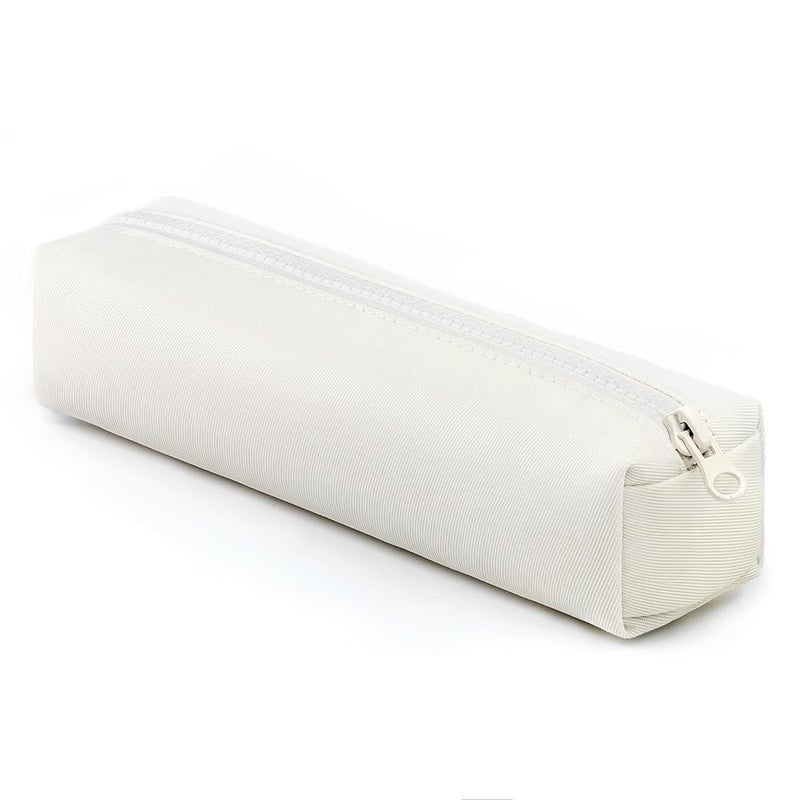 DOBMIT Pencil Case Simple Pencil Pouch Pure Color Pen Storage Box Office Stationary Storage Bag Pen Pouch Holder with Zipper Creamy White