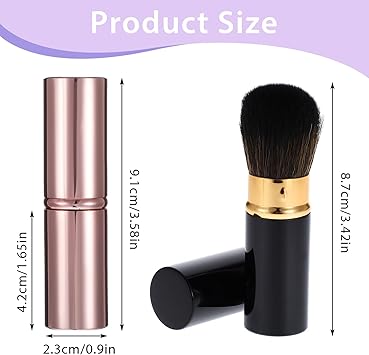 Grevosea Retractable Makeup Brush 2 Pack Blusher Brushes Retractable Kabuki Brush with Cover Extensible Foundation Brush for Women Liquid Cream Foundation Concealer Blush Makeup Gold Black - Image 2