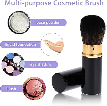 Grevosea Retractable Makeup Brush 2 Pack Blusher Brushes Retractable Kabuki Brush with Cover Extensible Foundation Brush for Women Liquid Cream Foundation Concealer Blush Makeup Gold Black - Image 5