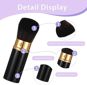 Grevosea Retractable Makeup Brush 2 Pack Blusher Brushes Retractable Kabuki Brush with Cover Extensible Foundation Brush for Women Liquid Cream Foundation Concealer Blush Makeup Gold Black - Image 3