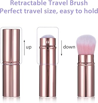 Grevosea Retractable Makeup Brush 2 Pack Blusher Brushes Retractable Kabuki Brush with Cover Extensible Foundation Brush for Women Liquid Cream Foundation Concealer Blush Makeup Gold Black - Image 4