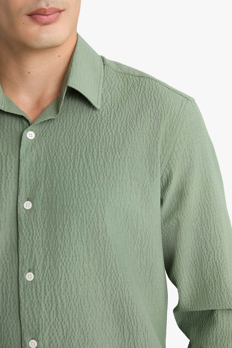DeFacto Green Man Modern Fit Polo Neck Crinkle Shirt Casual - Image 5