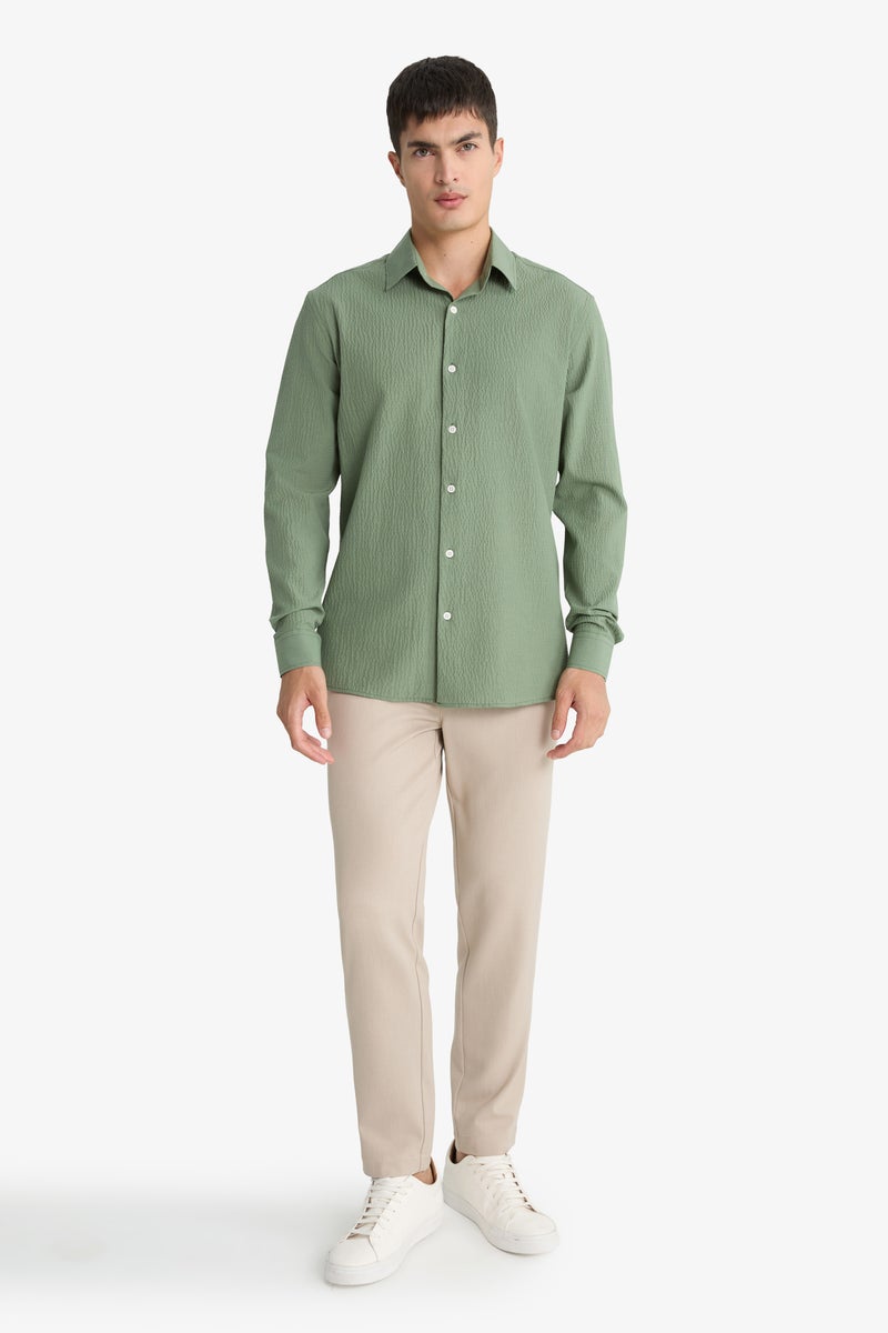 DeFacto Green Man Modern Fit Polo Neck Crinkle Shirt Casual - Image 2