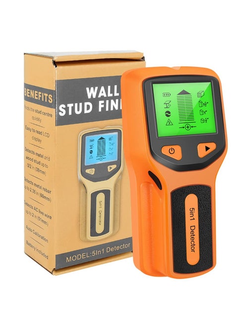 Stud Finder Wall Scanner, 5 in 1 Electronic Stud Sensor with Upgraded Smart Sensor, HD LCD ​Display and Audio Alarm for The Center and Edge of Metal, Studs, AC Wire, and Pipe Detection (Orange)