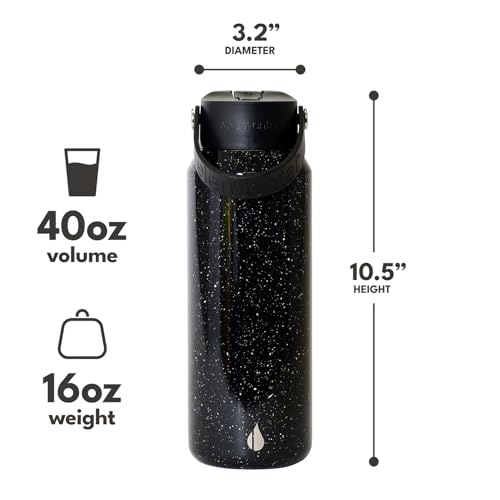 Elemental 40oz Insulated Water Bottle with Straw 100 LeakProof Stainless Steel Core Water Bottles for Travel Sports and Gym Double Wall Insulation BPA Free Black Speckle - Image 3