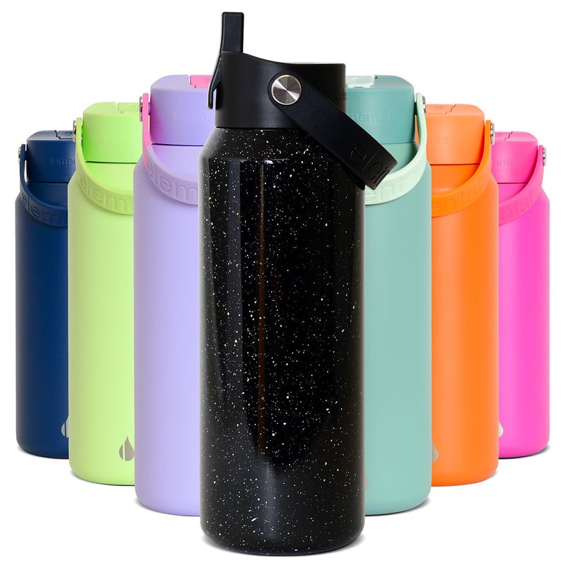 Elemental 40oz Insulated Water Bottle with Straw 100 LeakProof Stainless Steel Core Water Bottles for Travel Sports and Gym Double Wall Insulation BPA Free Black Speckle - Image 2