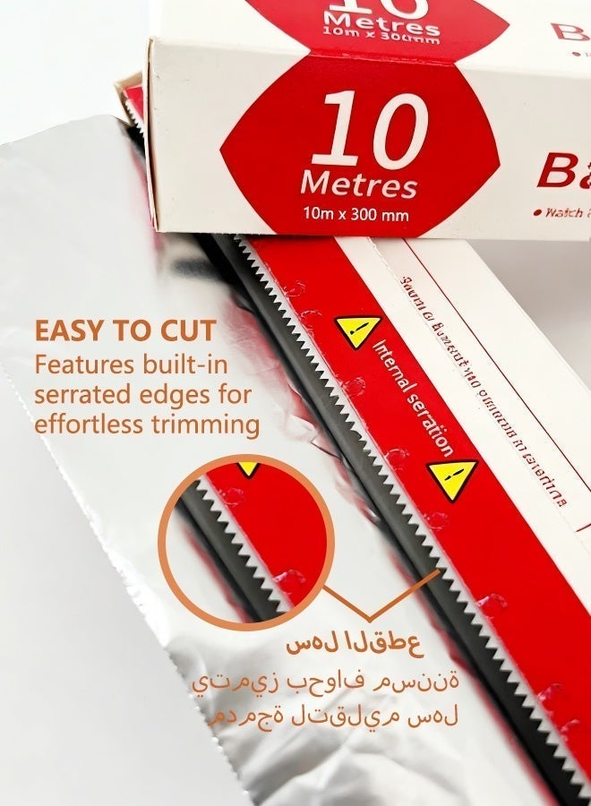 ساكان ورق الألمنيوم 10 م × 30 سم ورق ألمنيوم شديد التحمل للمطبخ، ورق خبز، ورق مطبخ مثالي للطهي والشواء والخبز والتحميص وحفظ الطعام، حافة مثقبة مدمجة لسهولة التمزيق - Image 2
