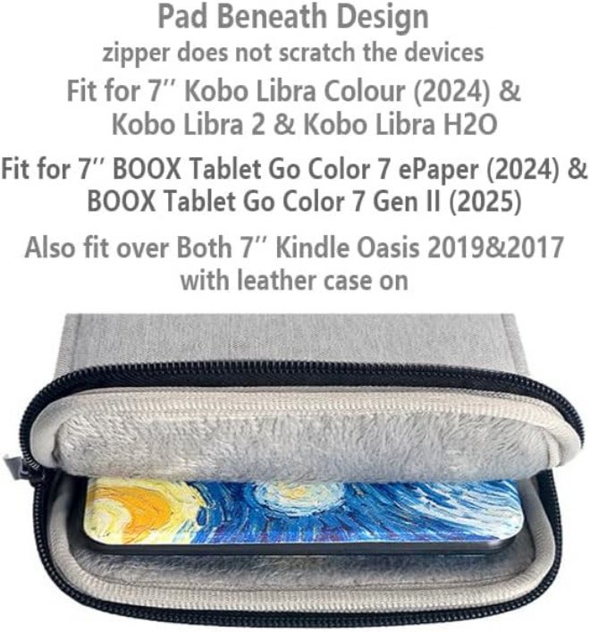 IXUECAT Kobo Libra Colour Sleeve Pouch Cover|Also Protect for 7" Kindle Oasis,Kindle Oasis Sleeve Pouch Case Carry Bag for 7 inch Kobo Libra 2/Libra Colour(2024)/H2O e-Reader - Image 2