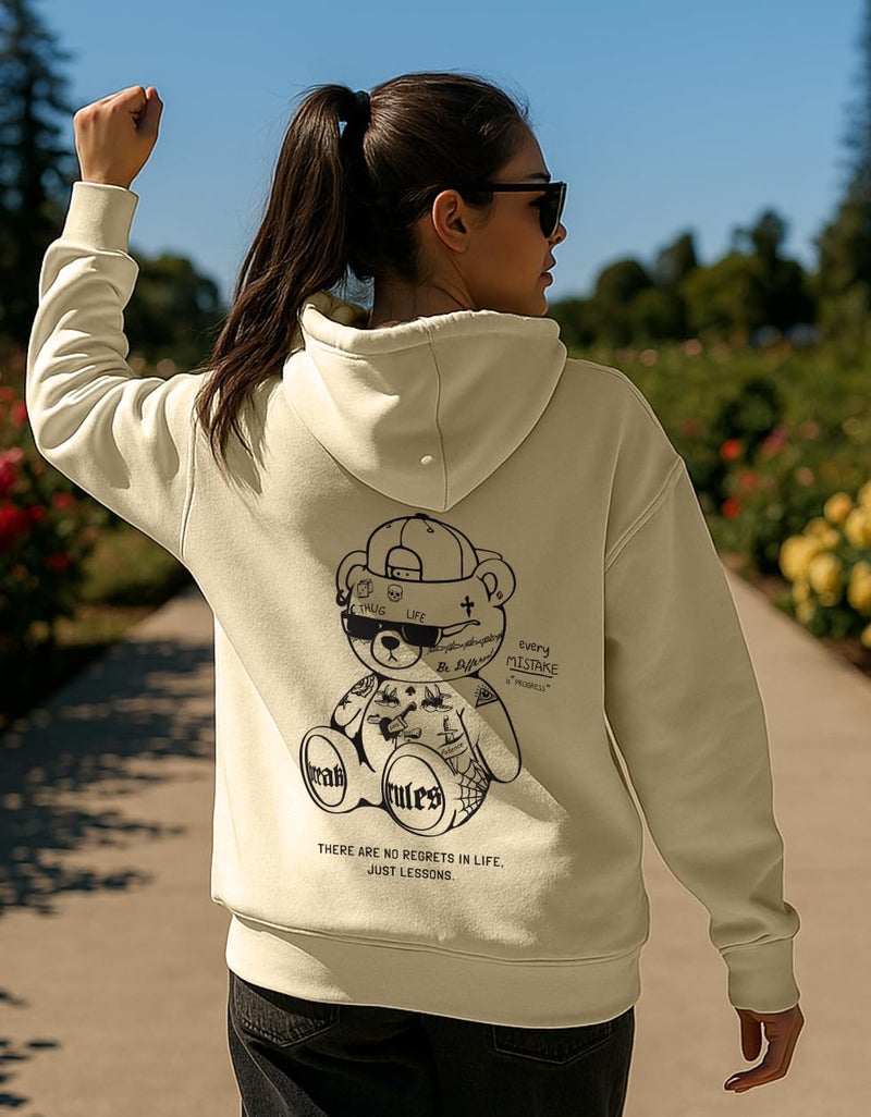 JUNEBERRY® Cotton Fleece Regular Fit Hooded Sweatshirt Lastest Back Graphic Printed Winter Hoodies for Women (W02_BRKRULSTDY_SYBN_S) - Image 2