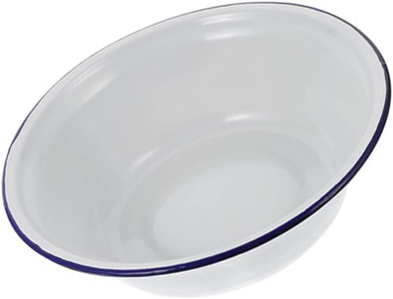 DOITOOL Vintage Enameled Basin 20cm Enamelware Mixing Bowl Shabby Chic Fruit Bowl Dough Bowl Washing Basin Rice Soup Bowl for Home Kitchen White - Image 1