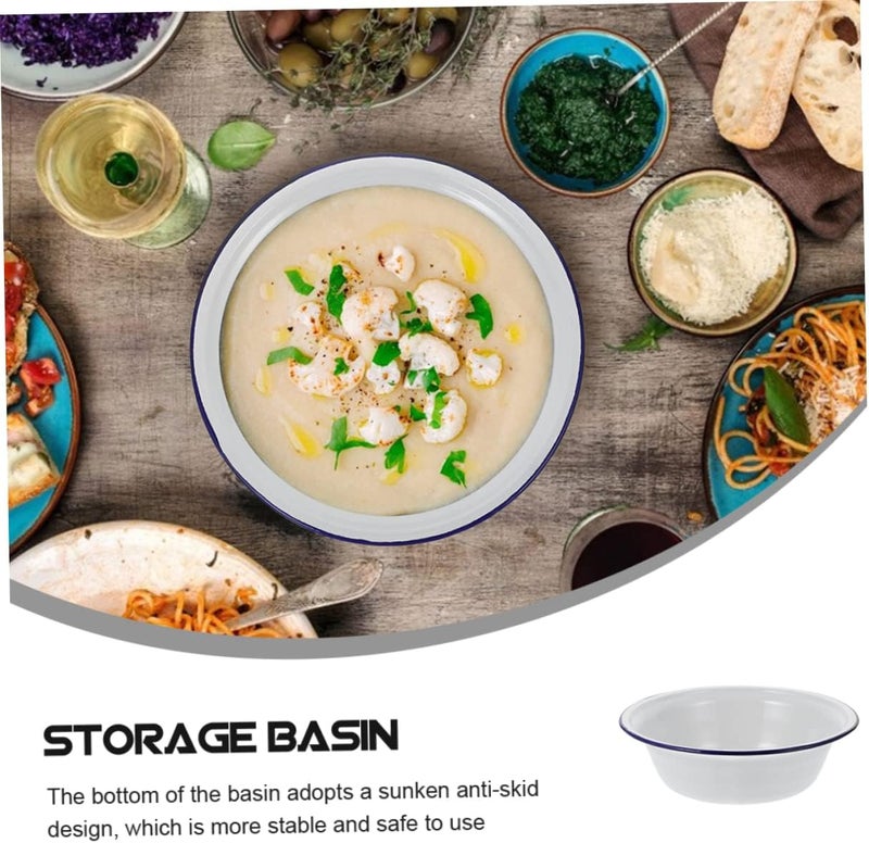 DOITOOL Vintage Enameled Basin 20cm Enamelware Mixing Bowl Shabby Chic Fruit Bowl Dough Bowl Washing Basin Rice Soup Bowl for Home Kitchen White - Image 4