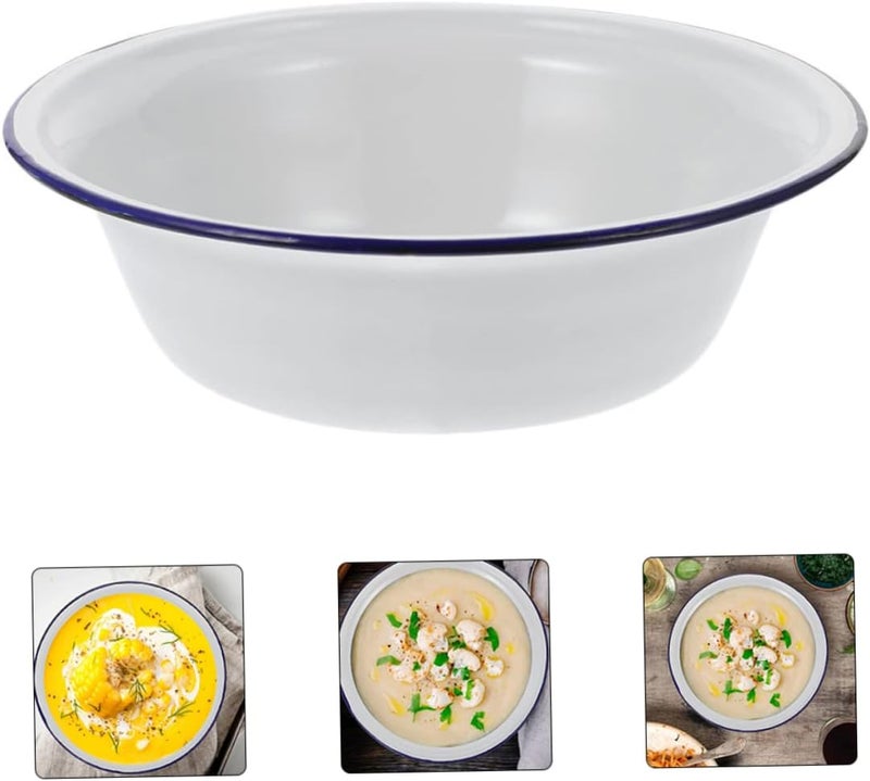 DOITOOL Vintage Enameled Basin 20cm Enamelware Mixing Bowl Shabby Chic Fruit Bowl Dough Bowl Washing Basin Rice Soup Bowl for Home Kitchen White - Image 5