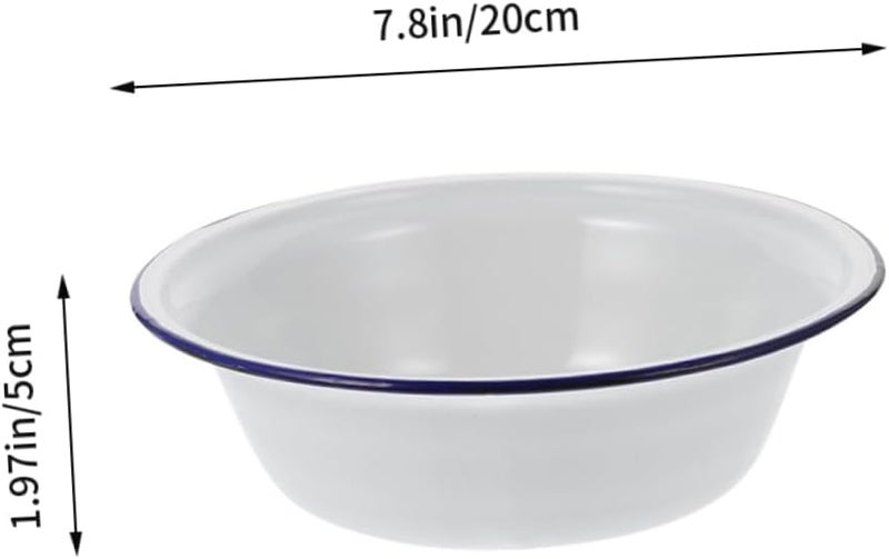 DOITOOL Vintage Enameled Basin 20cm Enamelware Mixing Bowl Shabby Chic Fruit Bowl Dough Bowl Washing Basin Rice Soup Bowl for Home Kitchen White - Image 2
