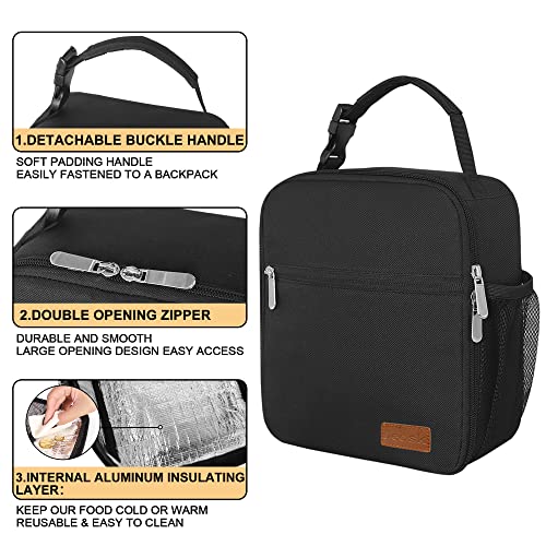 Deosk Lunch Bag Reusable Small Lunch Box for Men Women Insulated Portable Lunchbox for adults Suitable for School Work Picnic (Black) - Image 3