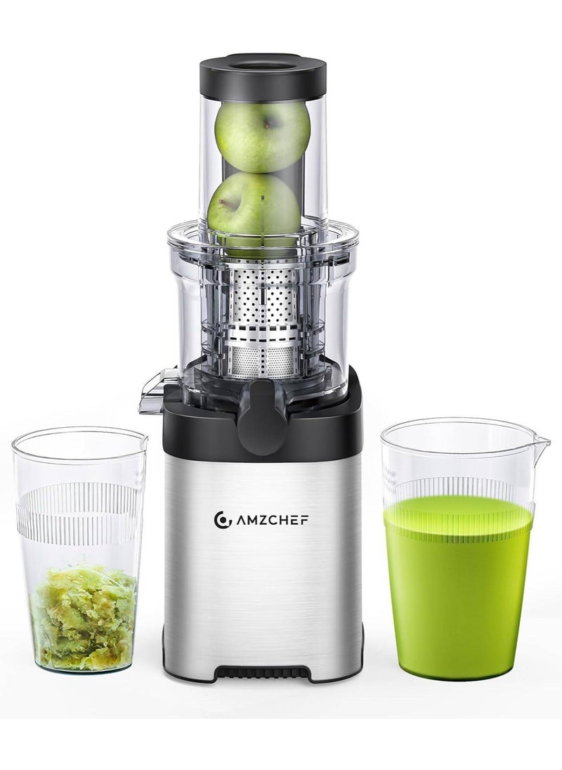 amzchef - AMZCHEF Juicers Whole Fruit and Vegetable 80MM, Cold Press Juicer Machines with Large Feed Chute, Stainless Steel Slow Masticating Juicer with Anti Drip Design Upgraded Auger Double Layer Filter - Image 1