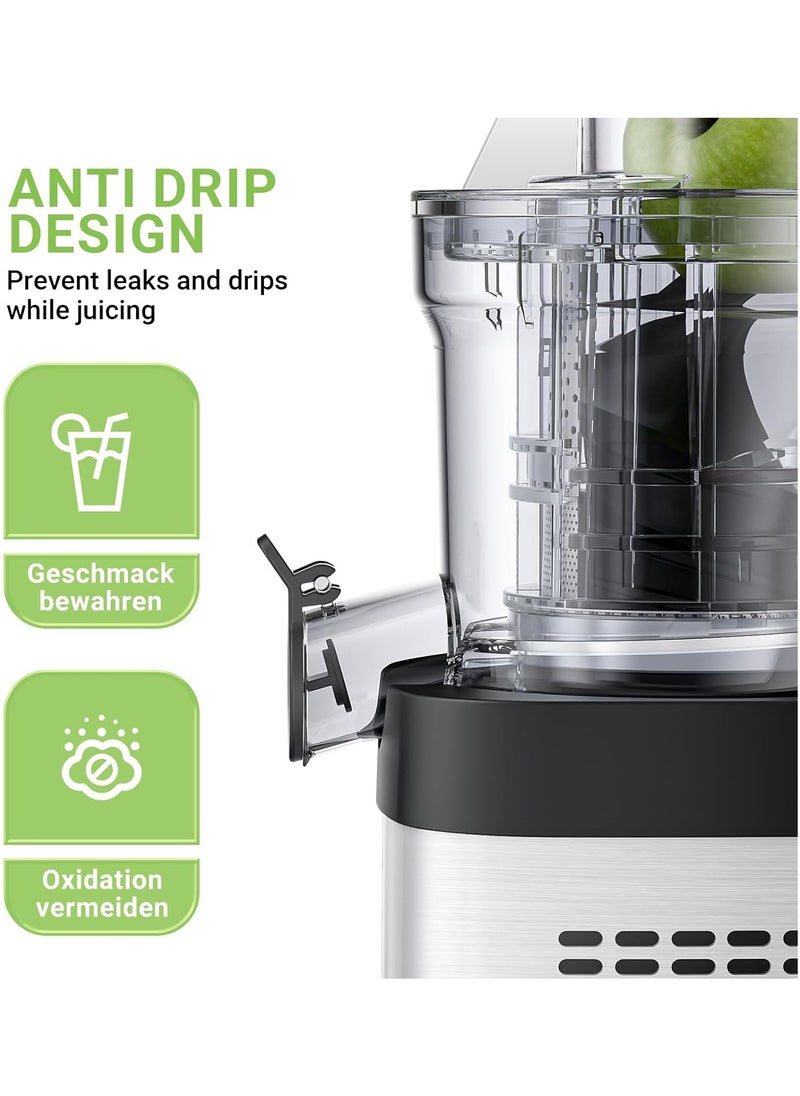 amzchef - AMZCHEF Juicers Whole Fruit and Vegetable 80MM, Cold Press Juicer Machines with Large Feed Chute, Stainless Steel Slow Masticating Juicer with Anti Drip Design Upgraded Auger Double Layer Filter - Image 1