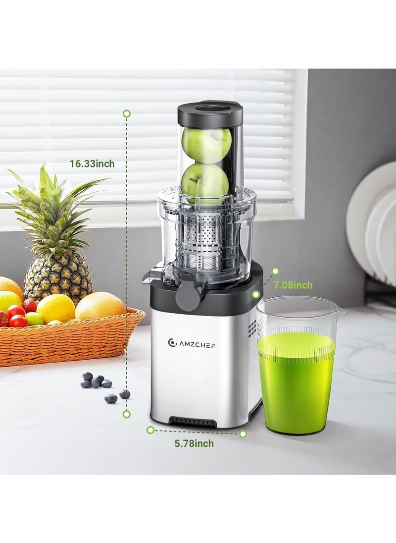 amzchef - AMZCHEF Juicers Whole Fruit and Vegetable 80MM, Cold Press Juicer Machines with Large Feed Chute, Stainless Steel Slow Masticating Juicer with Anti Drip Design Upgraded Auger Double Layer Filter - Image 1
