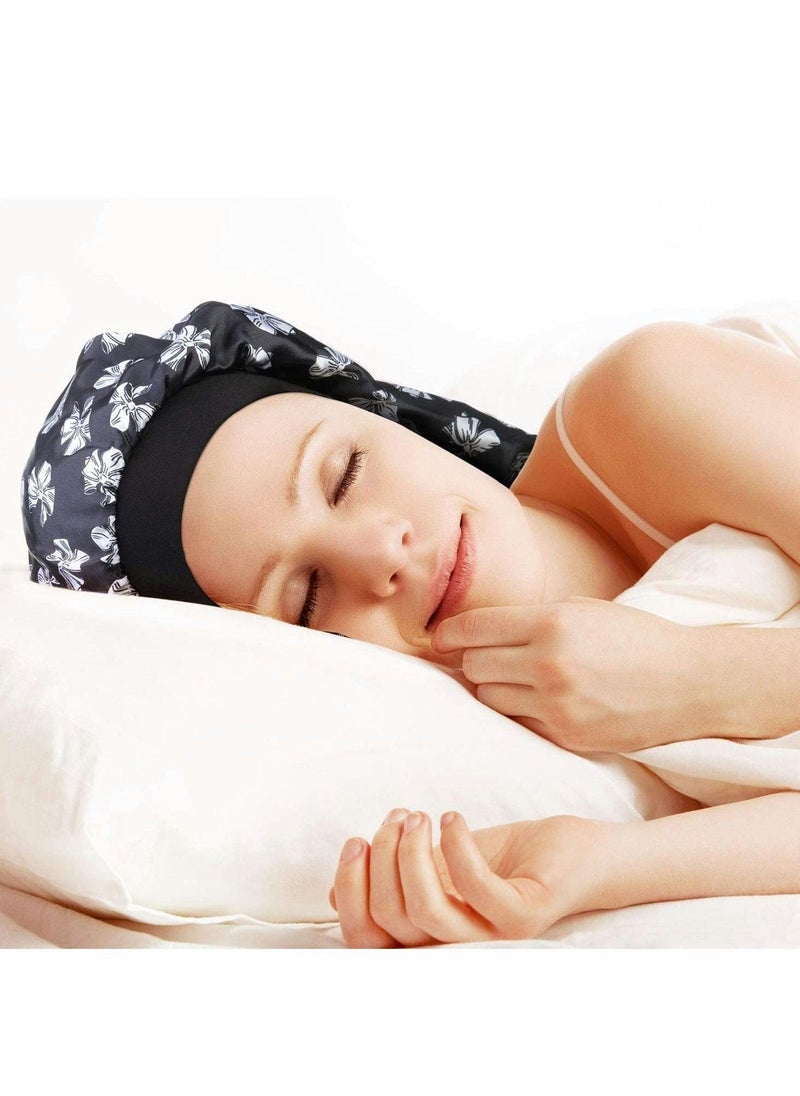 3 Pack Long Satin Bonnet Sleep Cap, Soft Elastic Band Loose Cap Bonnets for Long Hair, Braids, Dreadlocks, Curly Hair - Image 3