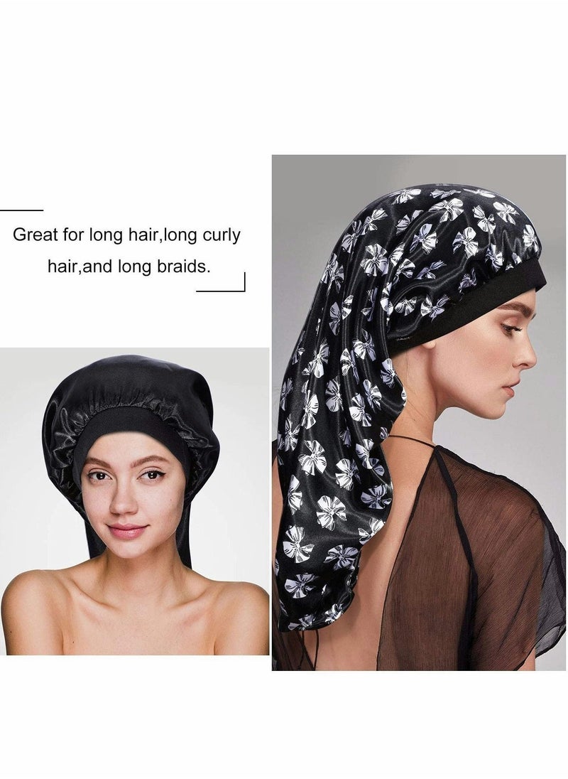 3 Pack Long Satin Bonnet Sleep Cap, Soft Elastic Band Loose Cap Bonnets for Long Hair, Braids, Dreadlocks, Curly Hair - Image 4