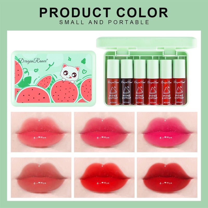 Eakroo 6 Colors Watermelon Lip Stain Set, Korean Velvet Watery Lip Tint Moisturizing Mini Liquid Lip Gloss, Lipstick for Women, Blush for Cheeks, Cute Stuff, Long-Lasting, Vivid Color, High Pigment - Image 3
