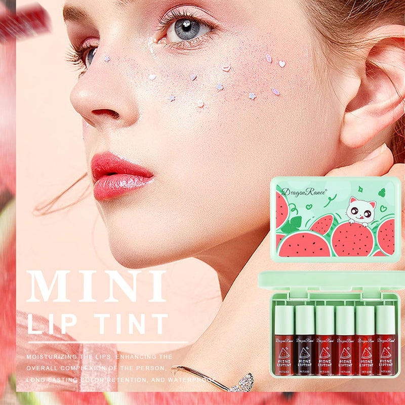 Eakroo 6 Colors Watermelon Lip Stain Set, Korean Velvet Watery Lip Tint Moisturizing Mini Liquid Lip Gloss, Lipstick for Women, Blush for Cheeks, Cute Stuff, Long-Lasting, Vivid Color, High Pigment - Image 2