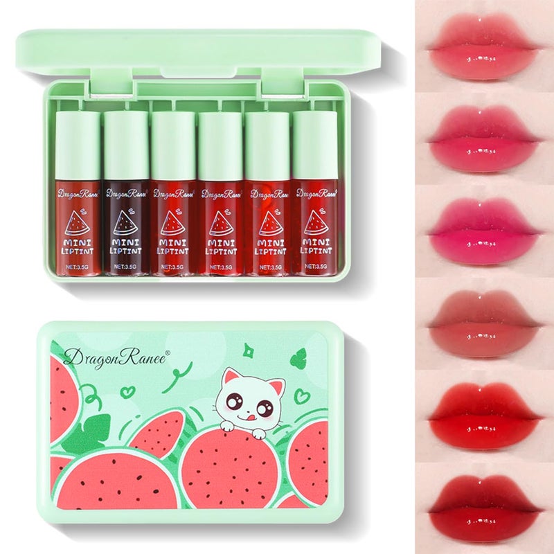 Eakroo 6 Colors Watermelon Lip Stain Set, Korean Velvet Watery Lip Tint Moisturizing Mini Liquid Lip Gloss, Lipstick for Women, Blush for Cheeks, Cute Stuff, Long-Lasting, Vivid Color, High Pigment - Image 1