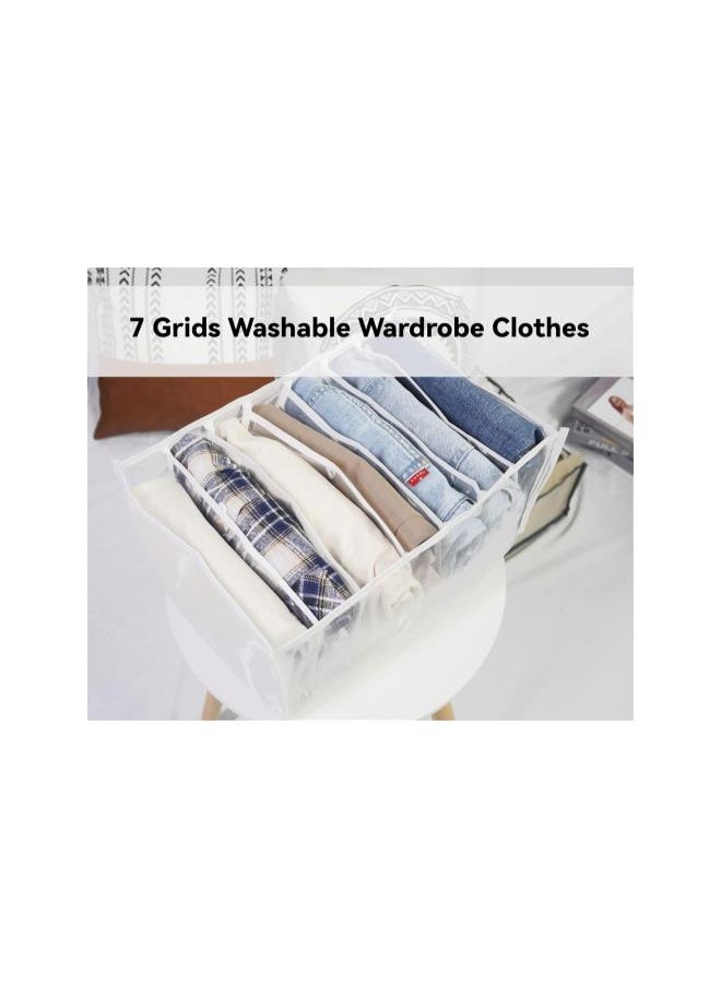 Generic - 7 Grids Washable Wardrobe Clothes Organizer, 2PCS Foldable Visible Grid Storage Box with Multiple Layers, Storage Containers for Scarves, Leggings (Jeans Grid, 2White) - Image 1