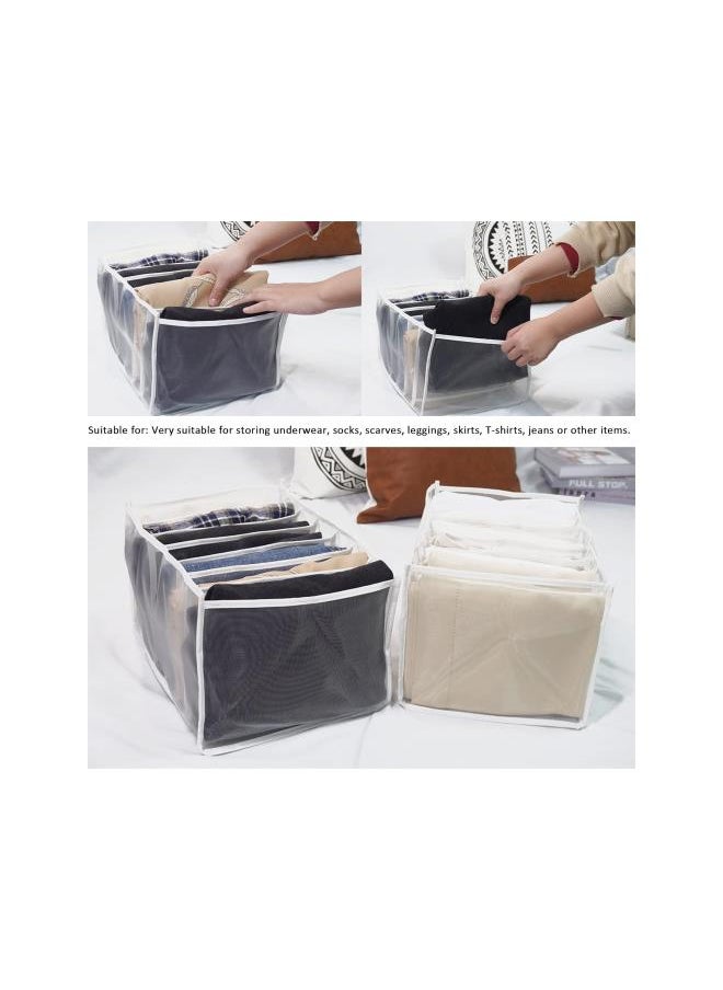 Generic - 7 Grids Washable Wardrobe Clothes Organizer, 2PCS Foldable Visible Grid Storage Box with Multiple Layers, Storage Containers for Scarves, Leggings (Jeans Grid, 2White) - Image 1