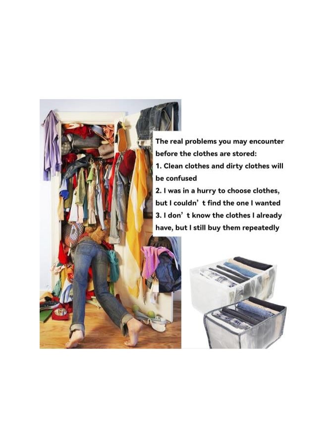 Generic - 7 Grids Washable Wardrobe Clothes Organizer, 2PCS Foldable Visible Grid Storage Box with Multiple Layers, Storage Containers for Scarves, Leggings (Jeans Grid, 2White) - Image 1