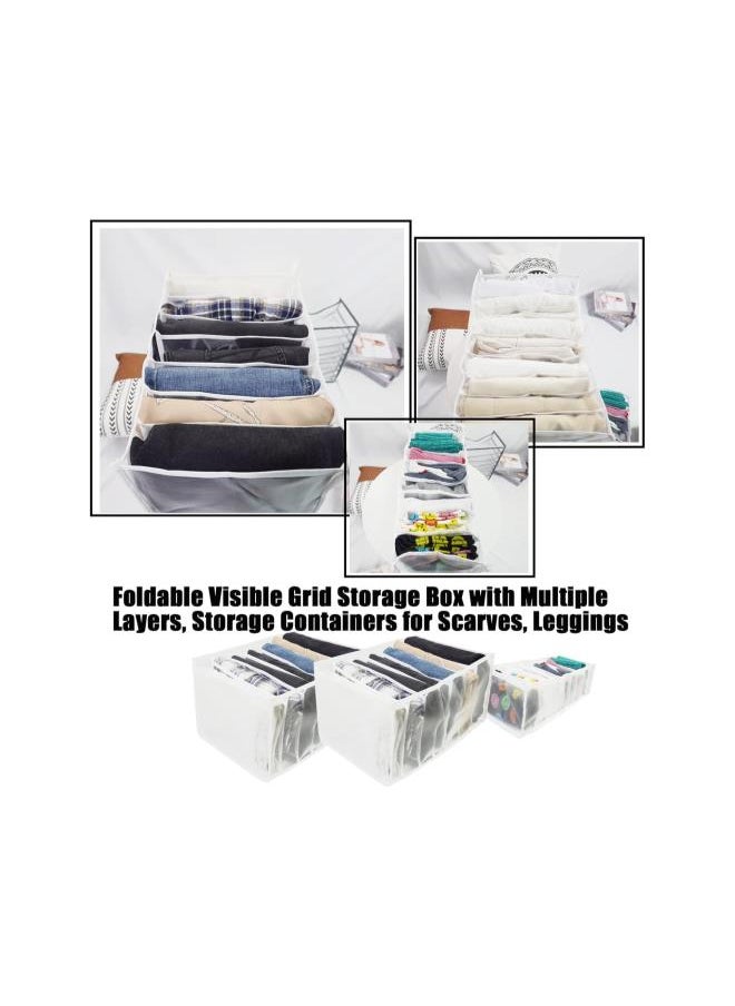 Generic - 7 Grids Washable Wardrobe Clothes Organizer, 2PCS Foldable Visible Grid Storage Box with Multiple Layers, Storage Containers for Scarves, Leggings (Jeans Grid, 2White) - Image 1