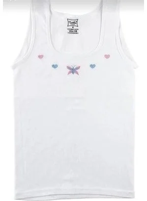 Tutku Passion Wide Strap Embroidered Girls Tank Top 6 Pack
