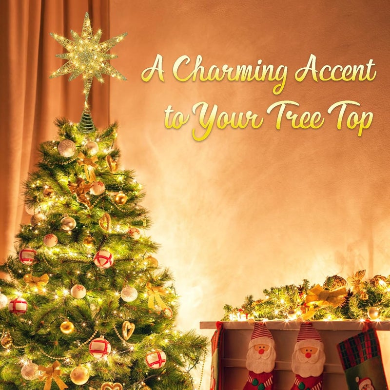 Obralitic 15 Inch Christmas Tree Star Topper with 60 LED Timer Lights & Remote, 18-Point USB Powered Lighted Gold Moravian Star Tree Topper for Indoor Holiday Party Xmas Tree Decoration - Image 3