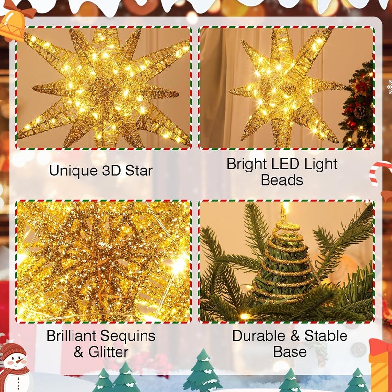 Obralitic 15 Inch Christmas Tree Star Topper with 60 LED Timer Lights & Remote, 18-Point USB Powered Lighted Gold Moravian Star Tree Topper for Indoor Holiday Party Xmas Tree Decoration - Image 4
